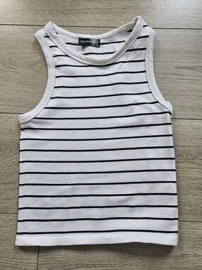 Streetwear Society Striped Ribbed Tank Top White Black High Neck  S/M🔥